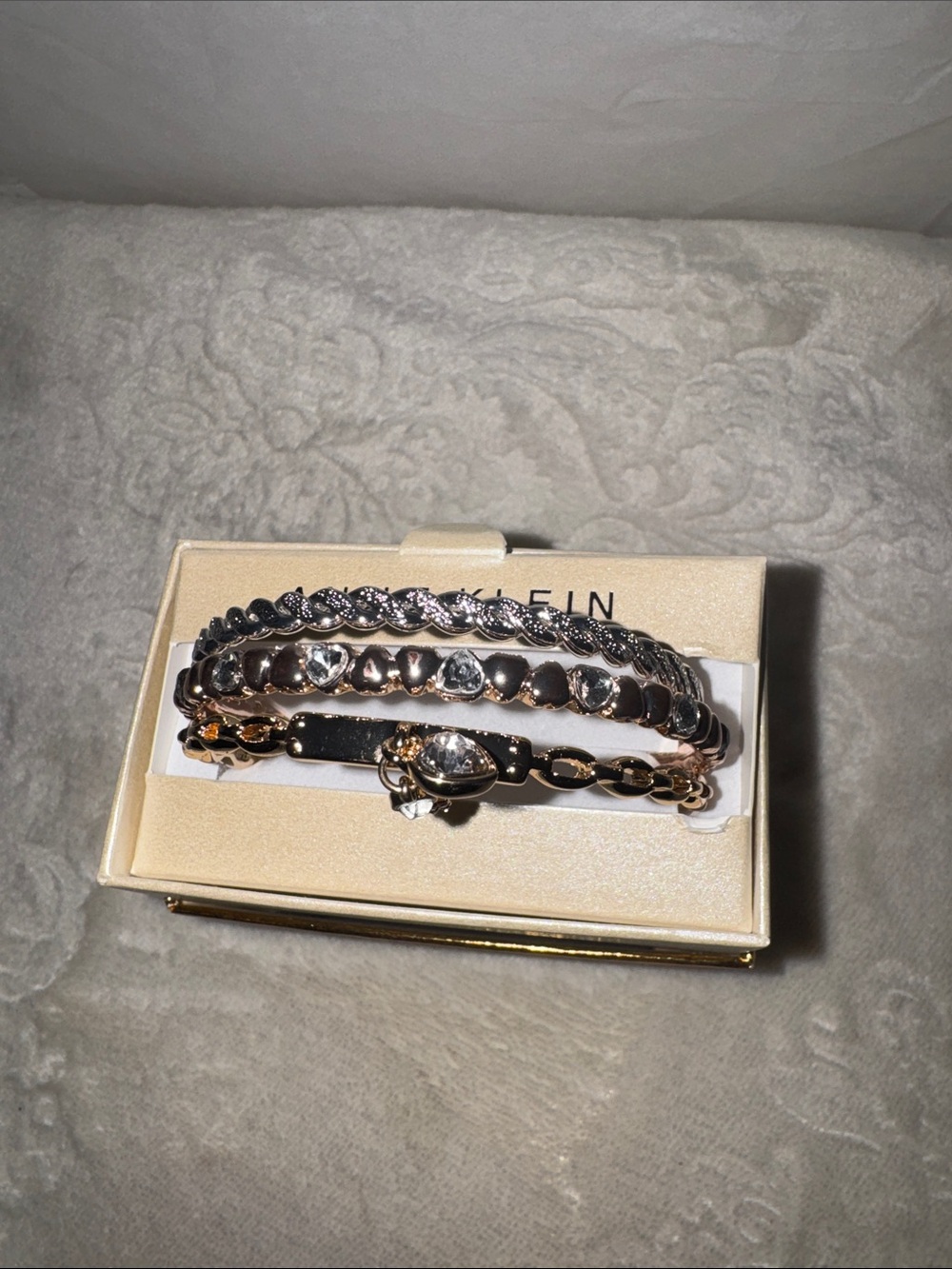 Anne Klein Rose Gold and Silver Mixed Metal Bracelet Set